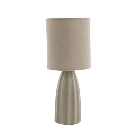 Sarah Table Lamp in linen color, elegant ceramic design, 34 cm height. Perfect for bedside or living room decor.