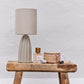 Sarah Table Lamp 14x14xh34 cm in linen on wooden table, elegant home decor accessory.