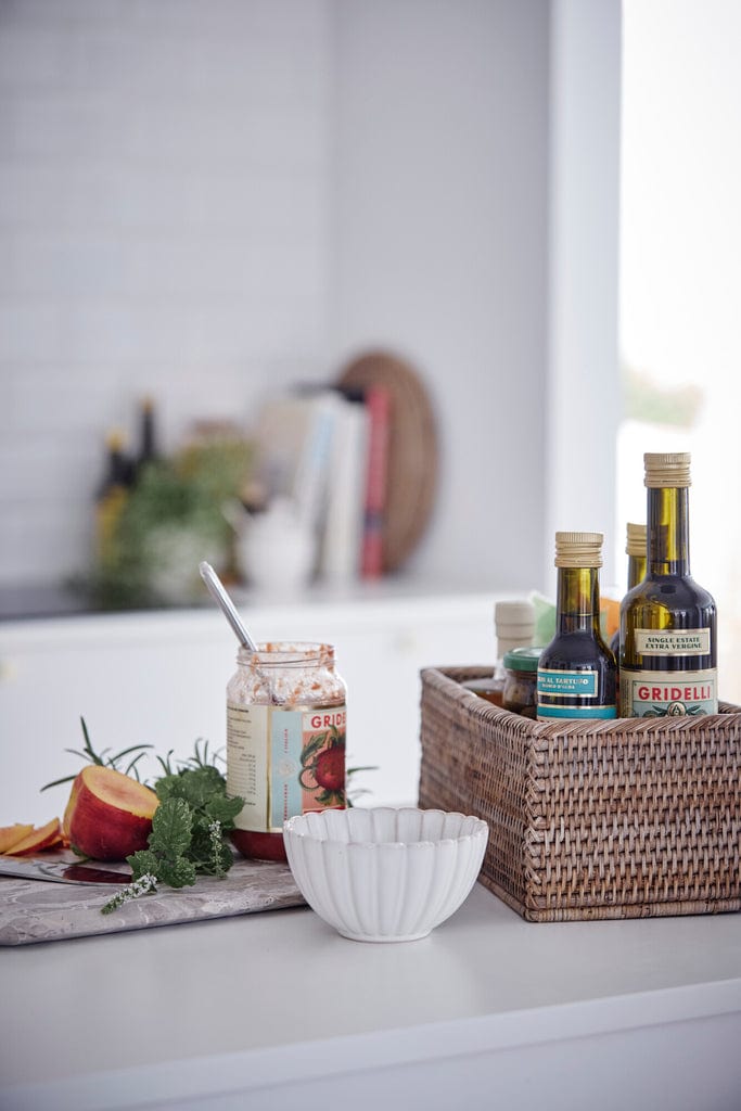 Norah Handwoven Rattan Box 31x16 cm in kitchen setting with condiments.