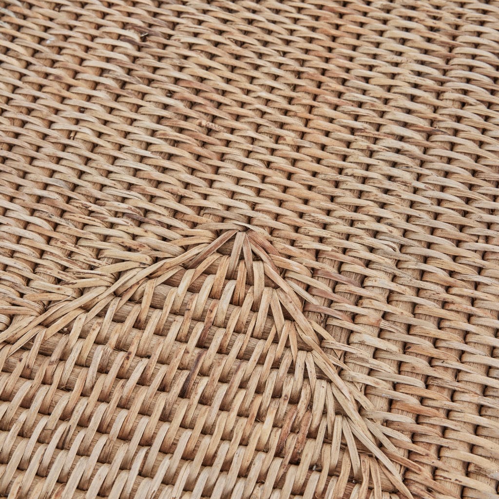 Close-up of the Norah Handwoven Rattan Box, showcasing detailed natural rattan weaving for storage.