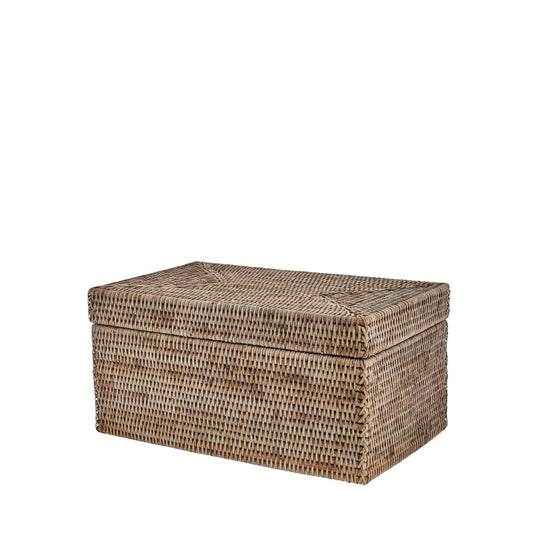 Handwoven rattan box with lid, 40x25 cm, natural finish.