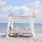 Valona Vase h40.5cm in linen stoneware on a coastal outdoor dining setup.