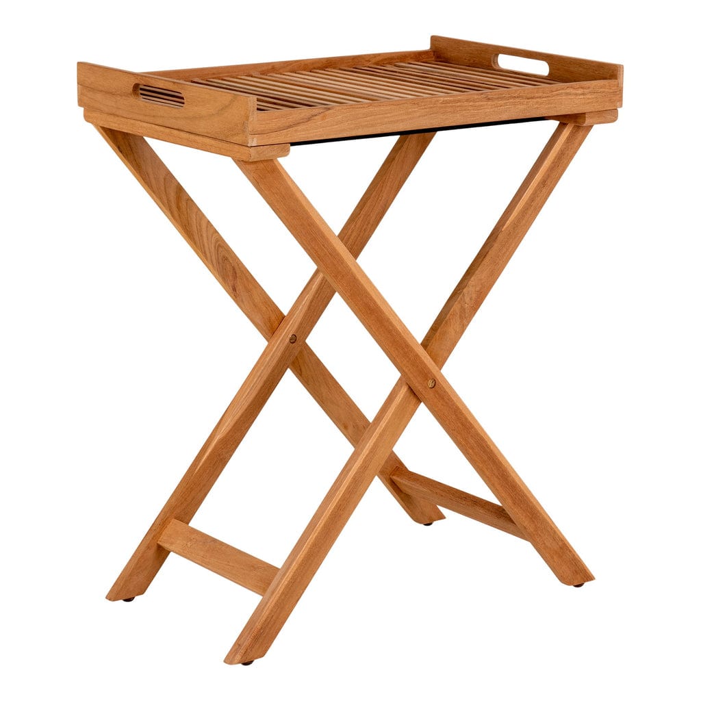 Ronda Tray Table made of teak wood with natural finish and nature-inspired design.