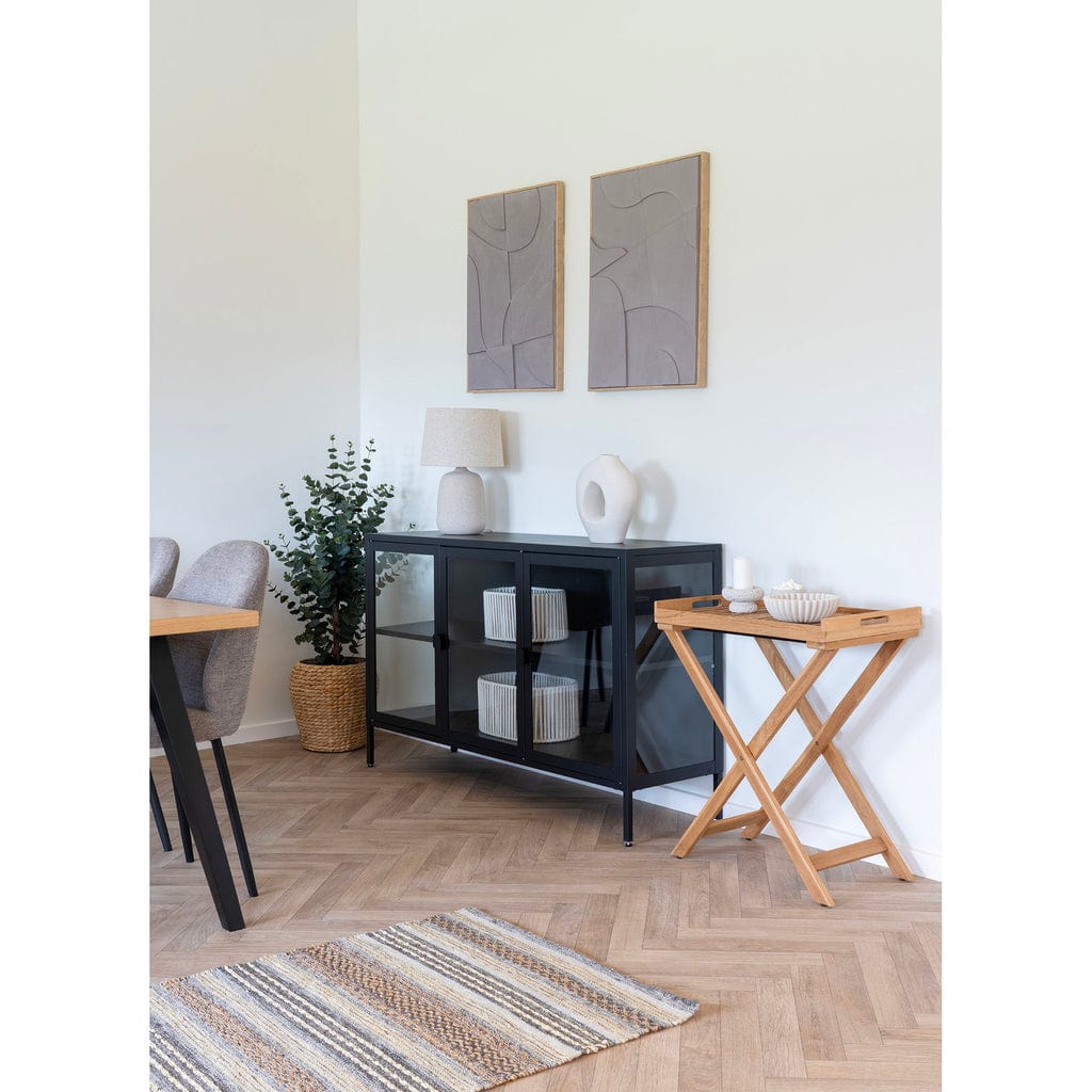 Ronda Tray Table made of premium teak wood, placed in a stylish living room setting.