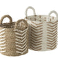 White and natural chevron raffia baskets made of seagrass and raffia. Perfect for storage and decor.