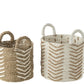 J-Line Set of 2 White & Natural Chevron Raffia Baskets