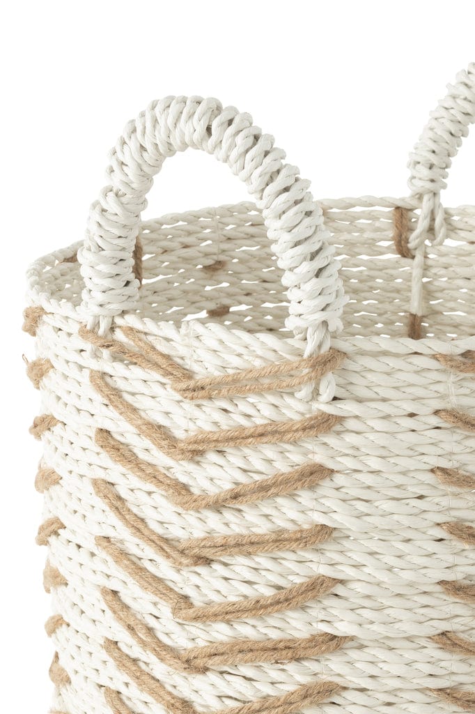 J-Line Set of 2 White & Natural Chevron Raffia Baskets