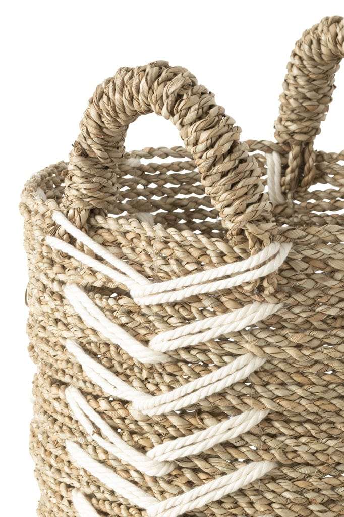 J-Line Set of 2 White & Natural Chevron Raffia Baskets