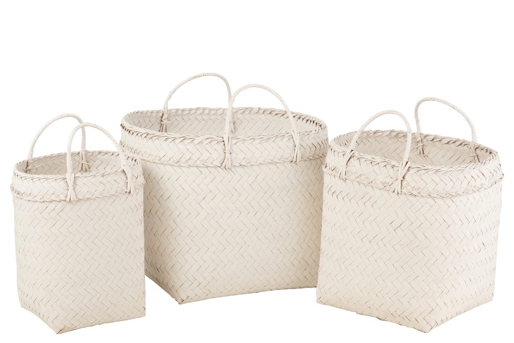 J-line Set of 3 White Square Rattan Baskets