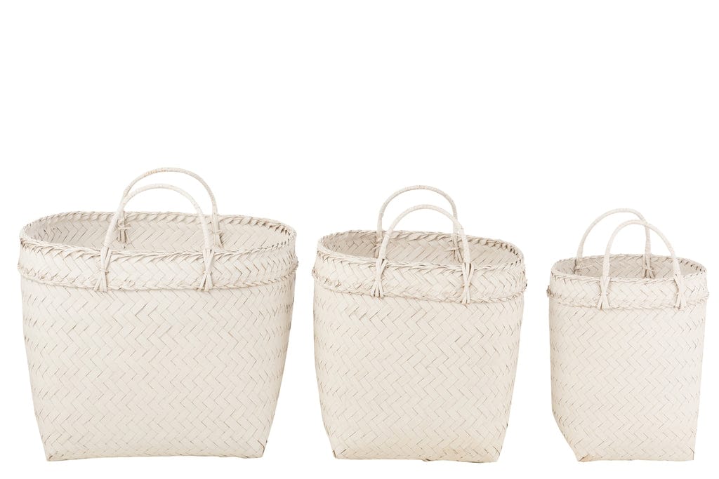 J-line Set of 3 White Square Rattan Baskets