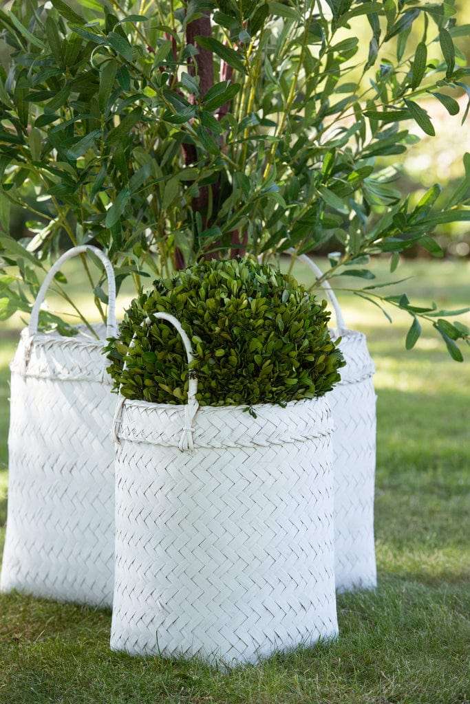 Set of 3 white square rattan baskets made from bamboo for stylish home storage and decor.