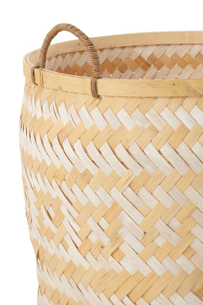 J-Line Set of 3 Natural & White Bamboo Baskets with Handle