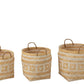 J-Line Set of 3 Natural & White Bamboo Baskets with Handle