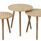 "Set of 3 bamboo and wood side tables with natural/white finish."