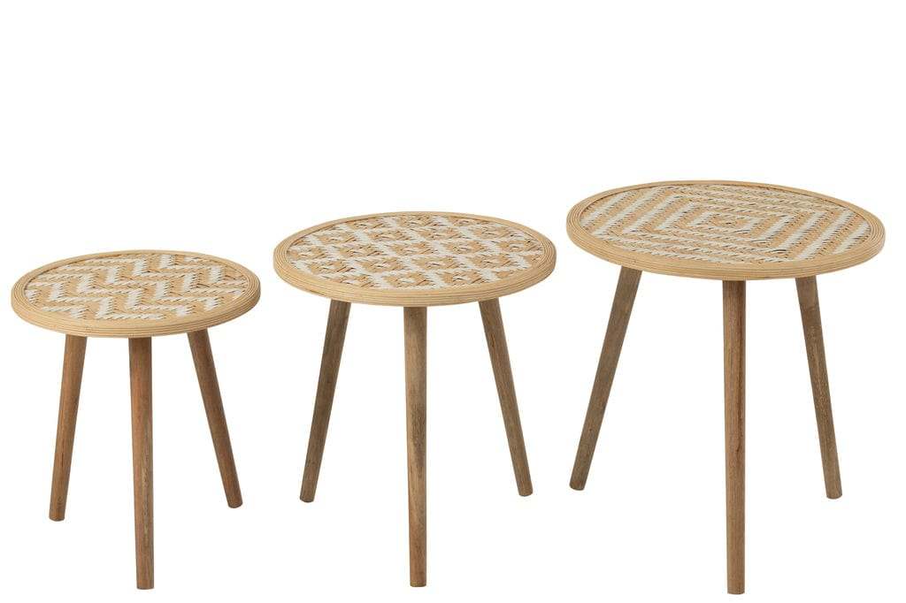 J-Line Set of 3 Side Tables – Bamboo & Wood, Natural/White Finish