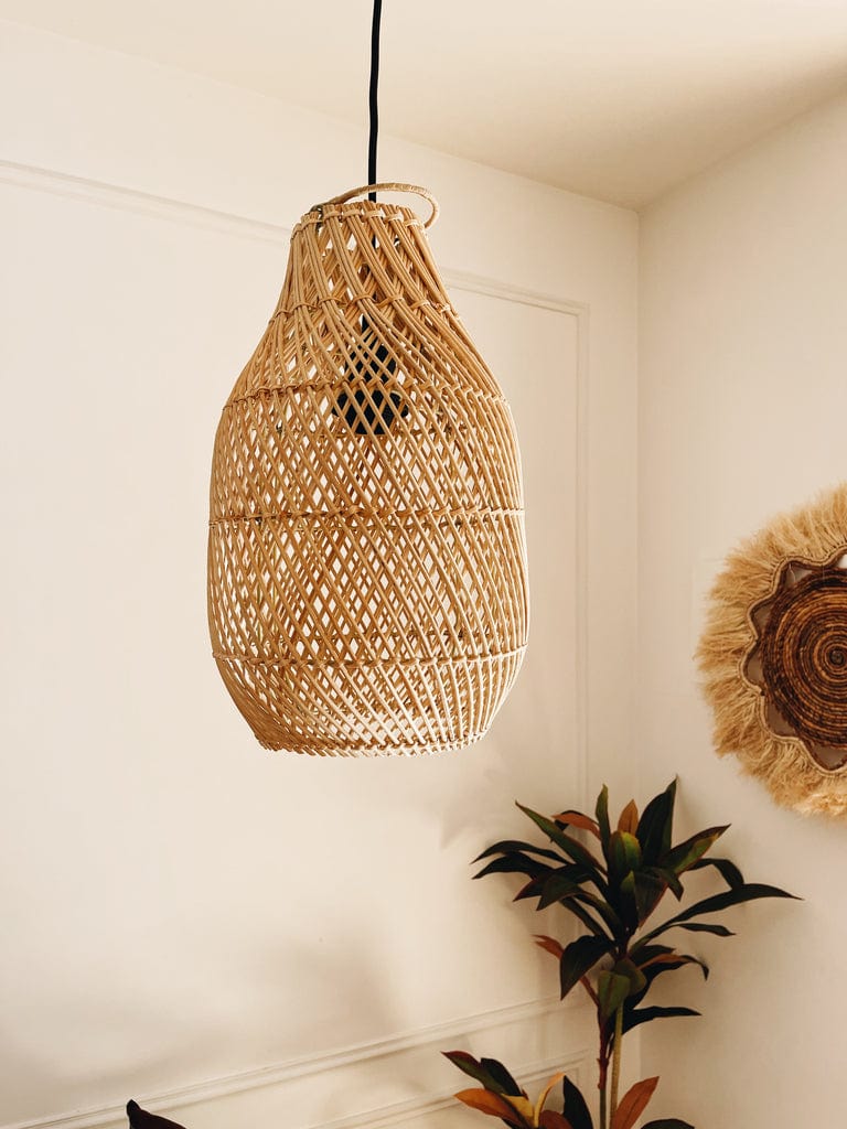 rattan pendant lamp on ivory background
