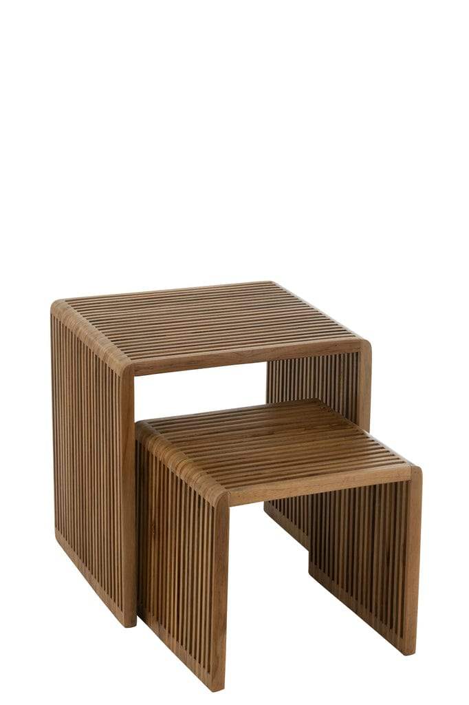 J-Line Set of 2 Recycled Teak Cube Coffee Tables – Natural Finish