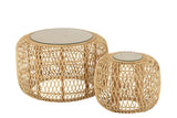 "Set of 2 side tables in bamboo and fir wood with natural finish."