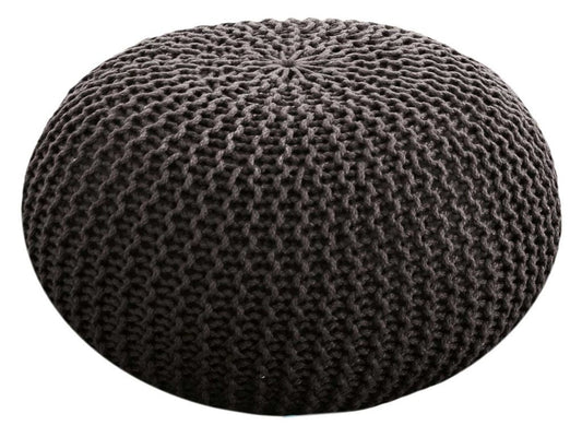 Upgrade seating with our grey Knitted Pouf. Sustainable, waterproof, Ø 55 cm x H 37 cm.