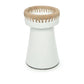 White terracotta candle holder with raffia accent, stylish decor piece.