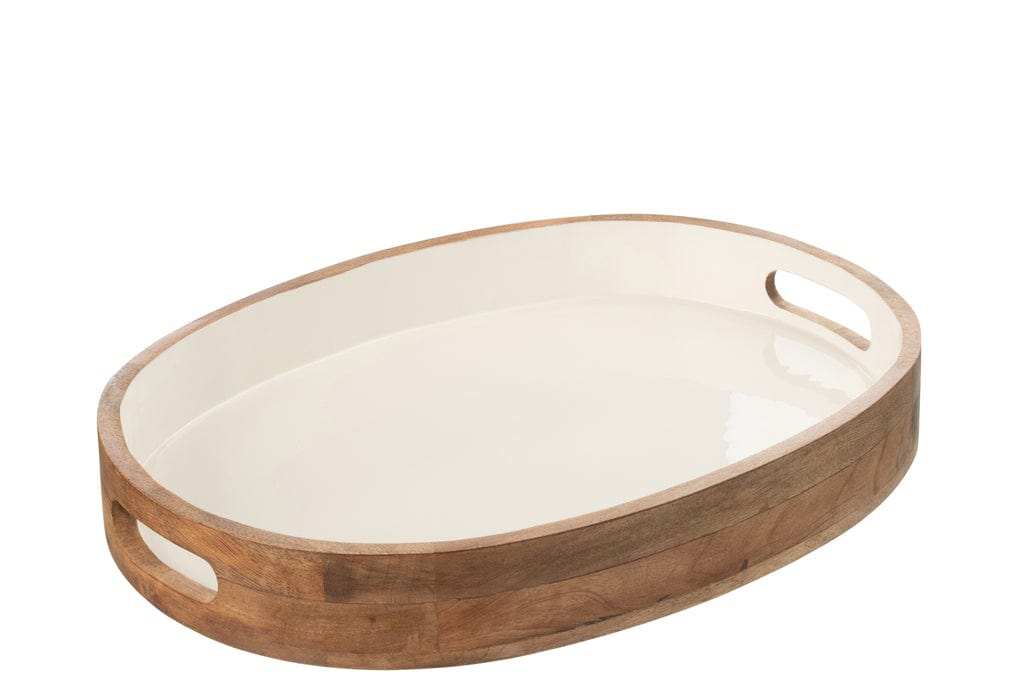  Kos Wood Tray, 50x37cm brown/white, mango wood & polyresin, stylish and durable.